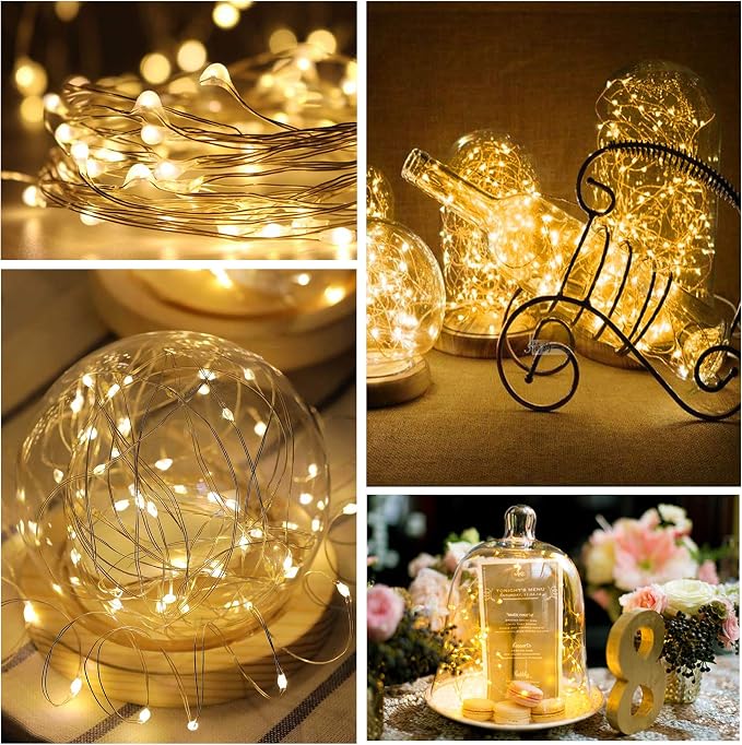 Fairy Lights Battery Operated,24 Packs 9.8FT 30LEDs+ 6 Replacement Batteries Firefly Lights Copper Wire String Lights(NO Timer) for Bedroom Wedding Mason Jar Dorm Decor(Warm White)