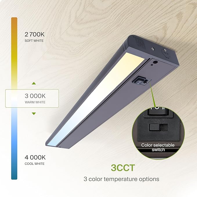 ASD Swivel LED Under Cabinet Lighting Bronze, 24 Inch 12W, Hardwired or Plug-in, 2700K/3000K/4000K, Hi/Low Switch, Rotatable Lens, Dimmable Linkable Under Counter Light for Kitchen, ETL & Energy Star