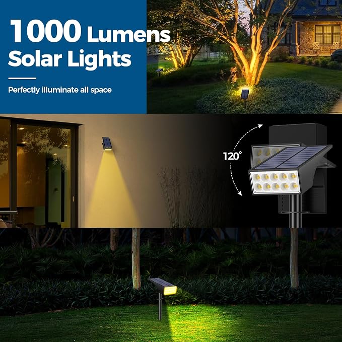 WENATY Solar Spot Lights Outdoor, IP65 Solar Spotlights Warm White, 6 Pack | IP65 Waterproof, Auto On/Off LED Powered Yard Garden Flood Solar Light for Outside Pathway Wall Tree Lawn Uplights Lights
