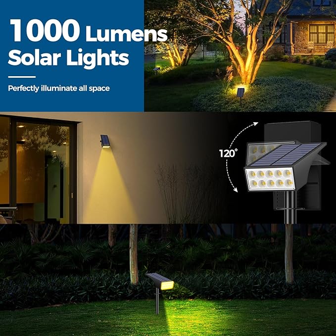 WENATY Solar Lights Outdoor Waterproof IP65, 12 Pack Spot Light, Warm White | IP65 Waterproof, Auto On/Off LED Powered Yard Garden Flood Solar Light for Outside Pathway Wall Tree Lawn Uplights Lights