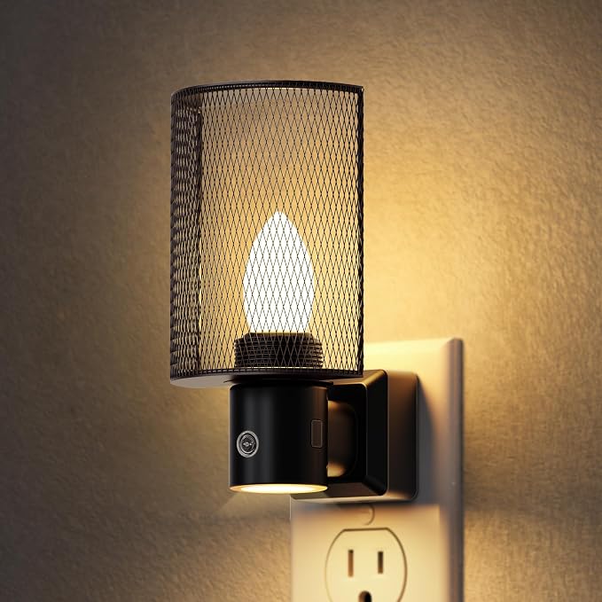 LED Night Light Plug in, Night Lights Plug into Wall | Dusk-to-Dawn Sensor, Vintage Farmhouse Decor, 3 Level Brightness Adjustable, Dimmable Nightlights for Adults, Bathroom