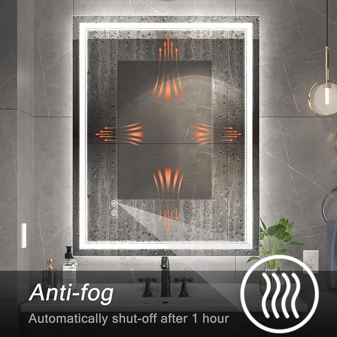 Ratsamee 24x36 Inch Led Mirror for Bathroom with Front Light and Backlit, Bathroom Mirror with Led Lights, Vanity Mirror with Lights for Wall, Anti-Fog, Dimmable, Memory Function, Tempered Glass