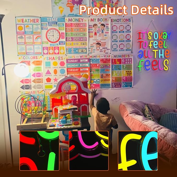 JURONG It's Okay to Feel All the Feels Neon Signs for Wall Decor Dimmable LED Neon Light up Signs USB Powered for Home Office Bedroom Classroom Wedding Party Store Home Gift Neon Decor