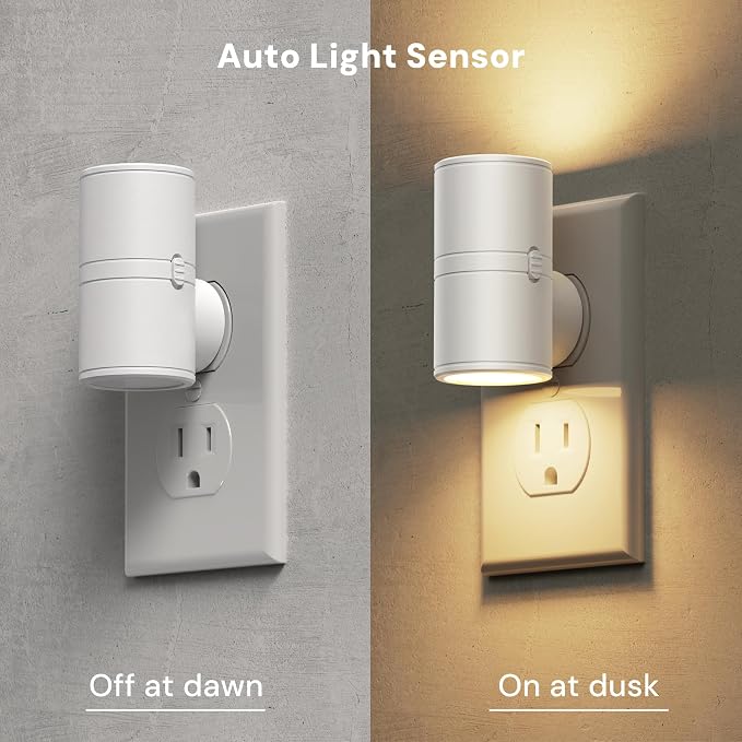 L LOHAS LED Night Light, Soft White 3000K, Light Sensor, White Shade,4 Pack | 50/100LM Dimmable, Plug into Wall, Rotating Nightlight Plug in Wall, Adults Kids Hallway Bedroom Bathroom Stairway Kitchen