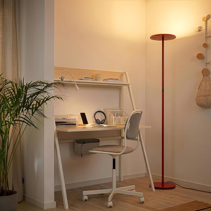 Brightech Sky LED Floor lamp, Torchiere Super Bright Floor Lamp for Living Room Decor & Office - Dimmable, Tall Standing Lamp with Warm Light for Bedroom & Reading - Red