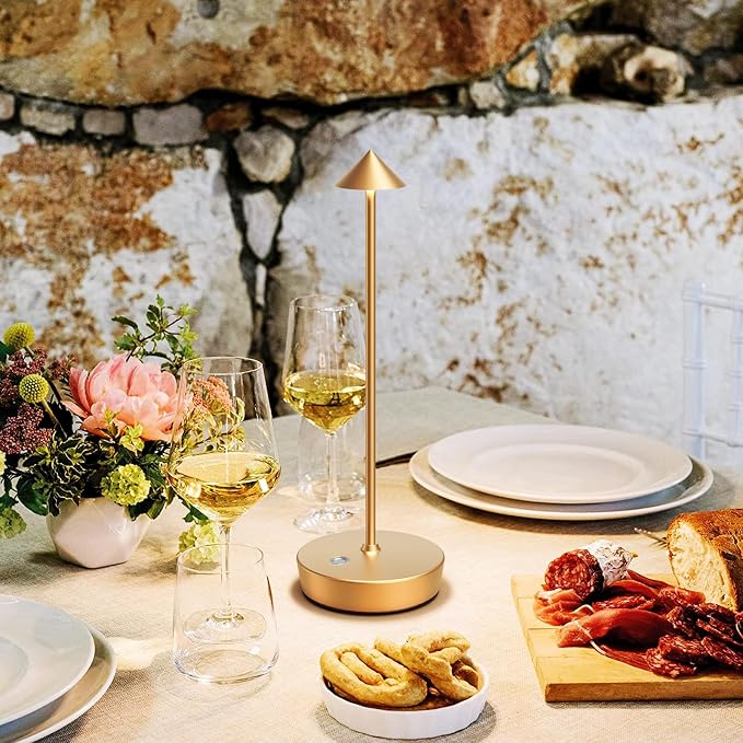 Cordless Rechargeable Led Table Lamp Battery Operated Light Gold | 6000mAh Touch 3 Color Dimming Portable Metal Outdoor Waterproof Light for Patio/Restaurant/Dining/Home