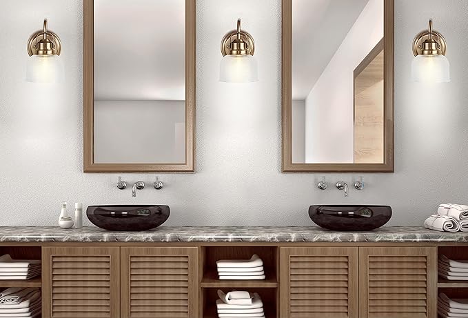 JONATHAN Y 5.75" Brass Gold Modern Bathroom Vanity Light, 1-Light LED Wall Sconce, Clear Glass Bell Shade for Mirror Hallway Kitchen, ETL Listed, LED Bulb Included (JYL7407B)