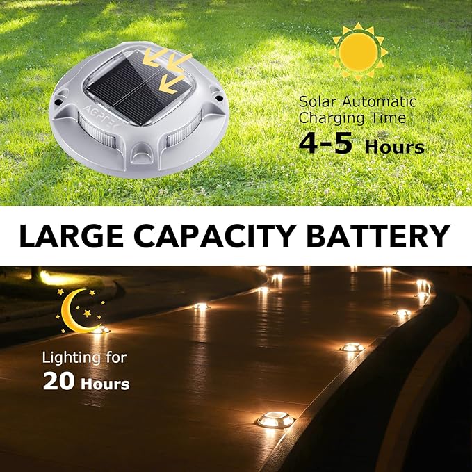 AGPTEK Solar Driveway Lights Outdoor 8 Pack, 2 Color Modes LED Deck Dock Marine Waterproof Driveway Marker Lights for Step Sidewalk Stair Garden Pathway Walkway Yard (Warm White/Cool White)