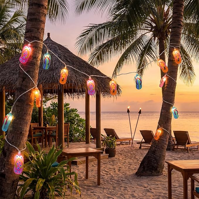 8.5Ft Tricolor Slipper String Lights, Outdoor Tropical Beach Themed Flip-Flop Light with 10 Plastic Bulbs, Summer Waterproof Hanging Slipper Lights for Outside Patio Garden Tent Party Decor, White