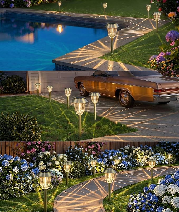 XMCOSY+ Solar Pathway Lights Outdoor, 4 Pack Solar Garden Landscape Lights | Bright 40 LM Adjustable Brightness for 8-12H, Aluminum & Glass Solar Powered, IP65 Metal Outdoor Solar Lighting Walkway Lawn