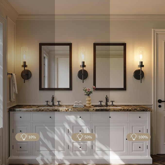 Black Battery Operated Wall Sconce Set of 2, Wireless Wall Sconces with Remote Control, Rechargeable 3000K Dimmable Wall Light for Bedroom Living Room Bathroom Hallway Entryway Stairwell