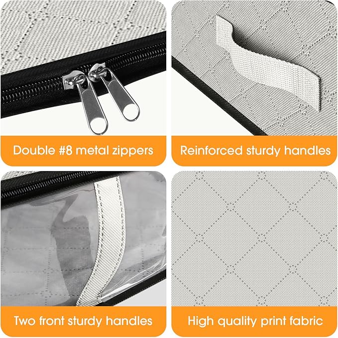 StorageRight Under Bed Storage Bins, 6-Pack 40L Foldable Fabric Storage Bags with Transparent Window, Breathable Organizer for Clothes/Blanket/Comforter/Quilt, White