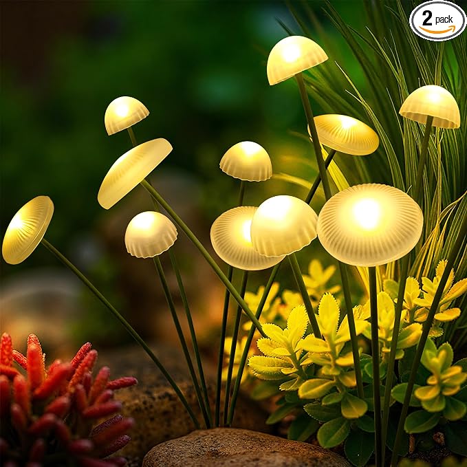 Solar Garden Lights, 2pack Swaying Mushroom Solar Lights | Solar Fairy Lights for Outside, Waterproof Light Decor for Yard,Lawn,Patio,Pathway Decoration(Warm White)