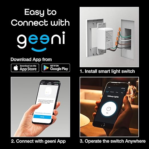 Geeni TAP Smart Light Switch, White, 1 Switch - Requires Neutral Wire - Works with Amazon Alexa and Google Home Requires 2.4 GHz Wi-Fi