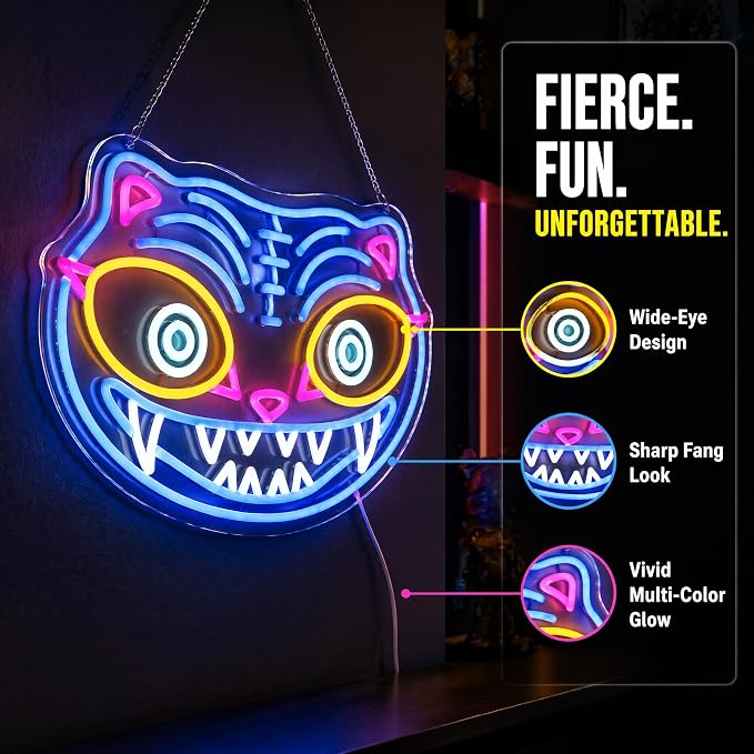 Tiger Neon Sign, | Fierce Animal Wall Light, Fantasy Game Room Light, 7.9"x15.7"IN