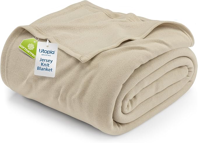 Utopia Bedding Soft Jersey Knit Blanket Camel King (90x102 Inches) | Lightweight, Breathable, Sweatshirt Blanket, Bed, Couch, Sofa, Cozy, Home Decor, Summer
