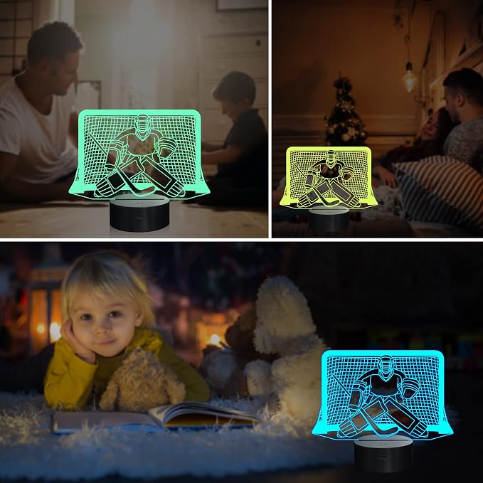 Ammonite Ice Hockey Night Light, 3D Goalie Lamp with 16 Color Changing, Remote Control and Timer, Men's Ice Hockey Decor Light for Kids, Boys, Girls, Sports Fans