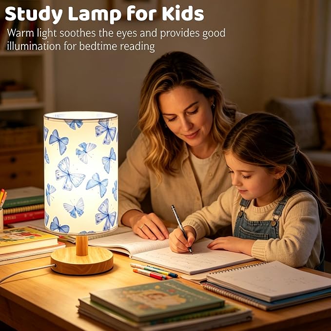 Butterfly Lamp,Butterfly Kids Table Lamp for Bedroom Girls Bedside Lamps 3 Colors Nightstand Night Light with Cartoon Lampshade Desk Lamp for Boys Girls Room Nursery Decor,Butterfly Gifts for Girls