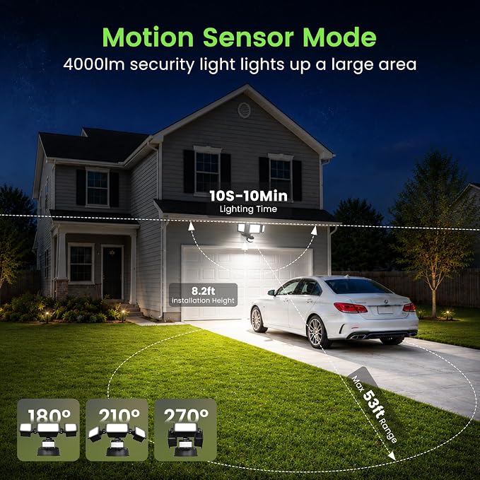 ALUSSO Motion Sensor Outdoor Lights, 40W 4000LM Flood Lights Outdoor 120V | 3CCT 3000K/4000K/6500K 3 Modes(Auto/Dusk to Dawn/On Time) Hardwired(Not Solar) Security Light for Garage Yard Porch,Black,ETL
