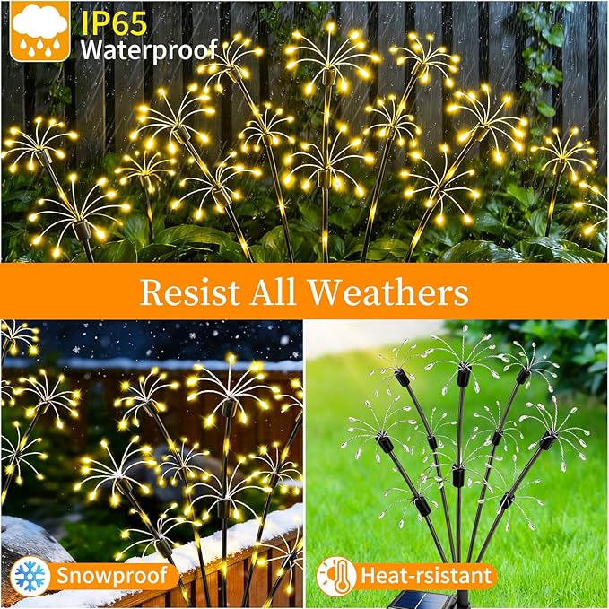 Solar Garden Lights Outdoor, 6 Pack 2-Layer Swaying Firework Lights, Waterproof Starburst Fairy Light Garden Decor for Yard Patio Pathway Lawn, Gardening Gifts for Women Mom Grandma Mother's Day