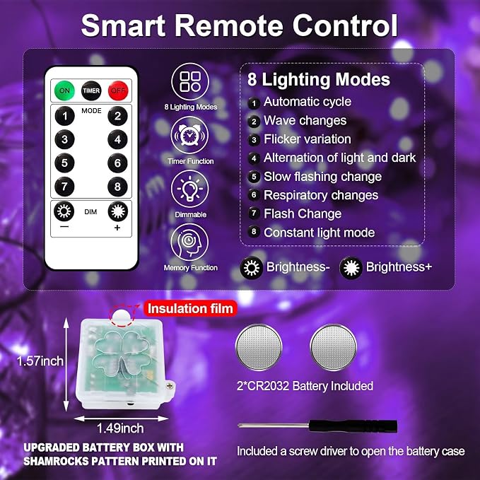 ZGWJ 12 Pack Purple Fairy Lights, Mini String Lights with Remote and Timer | 8 Lighting Modes Timing Function Battery Operated 7 FT 20 LED Waterproof,Halloween Christmas Tree Parties Decor