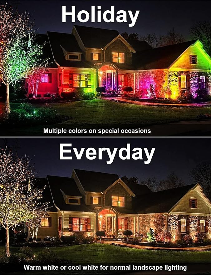 12W Landscape Lights Low Voltage LED Landscape Lighting Spotlight Waterproof Garden Pathway Christmas Decorative Lights Outdoor (RGBW 20 Pack)