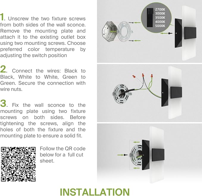 ASD 8 Inch Indoor LED Wall Sconce - 10W 2700K-5000K Dimmable Black Wall Sconce Lights for Living Room, Bedroom, Bathroom, Hallway - Modern Wall Sconces Hardwired, ETL Interior Light