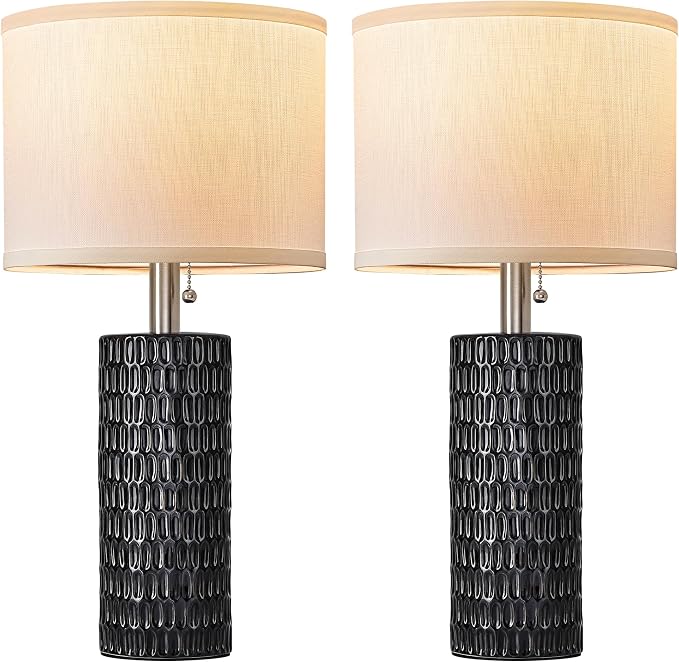 Reaketon 20" Small Ceramic Table Lamps for Bedroom Set of 2, Modern Table Lamps for Night Stands, Living Room, Home Office and Hallways, Black