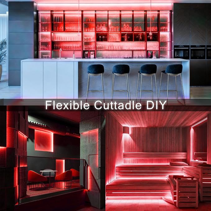 Red COB 10Ft LED Strip Lights 24V Dimmable High CRI95+ Ultra Bright Flexible LED Tape Lights LED Lights Strip Rope Lights for Romantic Wedding Anniversary Home Bedroom Indoor Decorative Lighting