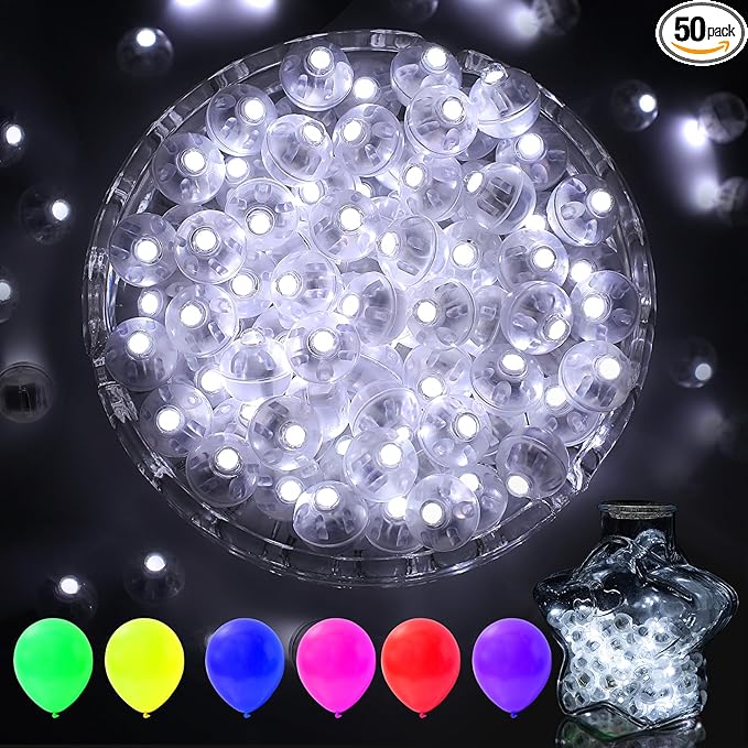 AIKEI 50pcs LED Balloon Lights,Mini Balls Lights,Long Standby Time Party Lamps,Waterproof Led Light for Paper Lantern Halloween Christmas Birthday Party Decoration White