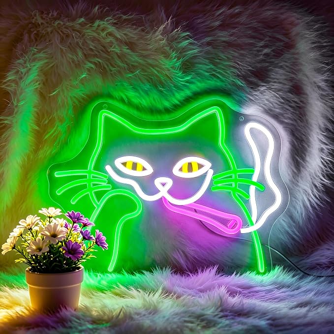 Cat Neon Sign Led Sign Neon Signs for Wall Decor Neon Lights | Cat Led Light Up Sign, Dimmable, Game Room Decor, Boys Gift, Party, Halloween Wall Decor, 5V USB Powered