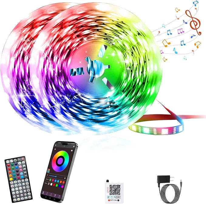 GANZQH 190FT RGB Led Lights for Bedroom with Remote & App Control, 2 * 95FT | Music Sync Color Changing Led Light Strip DIY Led Lights for Room, Christmas, Home Decor, Gaming Accessories