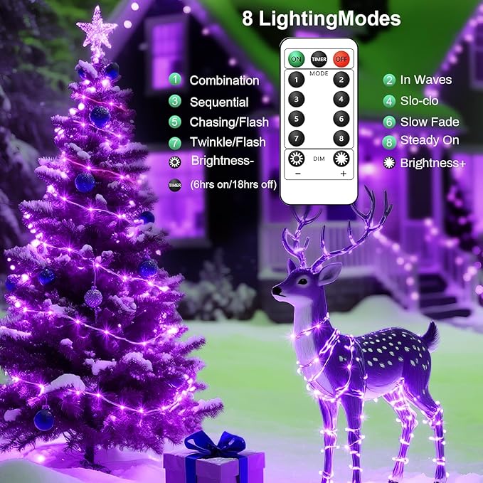 2Pack USB Plug in Fairy String Lights,16ft 50 LED Copper with Remote and Timer, 8 Modes Waterproof Twinkle String Lights Battery Powered for Bedroom Indoor Party Wedding Christmas Decoration (Purple)