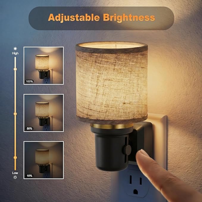 JandCase Night Lights Plug into Wall 2 Pack Linen Fabric Vintage Nightlight | 0-100LM Dimmable Farmhouse Decorative Nightlights with Dusk to Dawn Sensor, for Bedroom Living Room Hallway