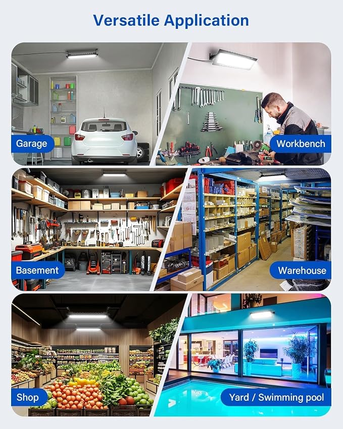 120W High Bay LED Shop Light IP65 Waterproof Garage Light w Dimmable Remote | 18000LM Plug-in Play, Commercial Shop Lights for Warehouse, Factory, Workshop, backyard, Garage & Barn