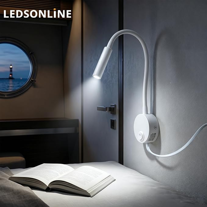 2-Pack Wall Mount Reading Lamp, 6000K Pure White 25° Focused, Ideal for 3D Print Machine Crafting Workshop Studio Marine Crew Berth Bunk Bed, Fixed Install (White)