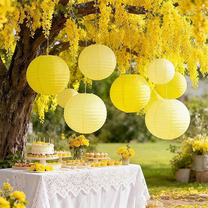 20Pcs Yellow Paper Lanterns Decorative, Hanging Lanterns for Bridal Shower | 6"8"10" Round Paper Lanterns Decorations for Baby Shower Engagement Wedding Engagement Birthday Rustic Party Home Decor