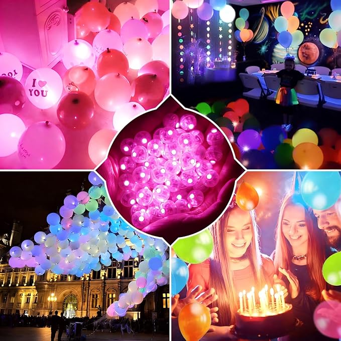 100pcs Balloon Lights Mini Led Lights Round Long Standby Time Paper Lantern Balloons Lighting for Birthday Party Christmas Halloween Decoration (Pink, 100 PCS)
