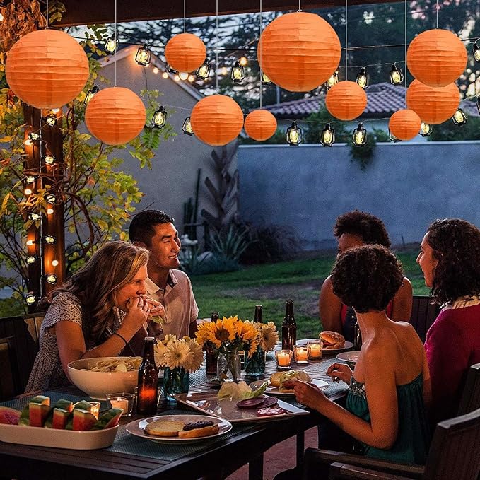 20Pcs Orange Paper Lanterns for Parties, 6” 8” 10” 12” Chinese Asian Hanging Round Paper Lanterns for Birthday Wedding Halloween Christmas Home Decor Party Decor