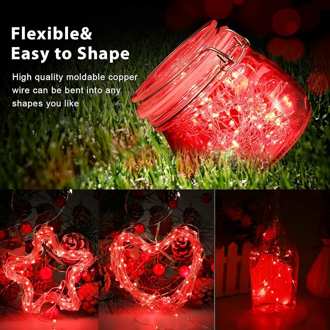 Ariceleo USB Powered Fairy Lights, 100 led 33 ft. USB Plug in Copper Wire USB String Lights for Bedroom Christmas Decoration Wedding Party Firefly Lights (Red,1 Pack)