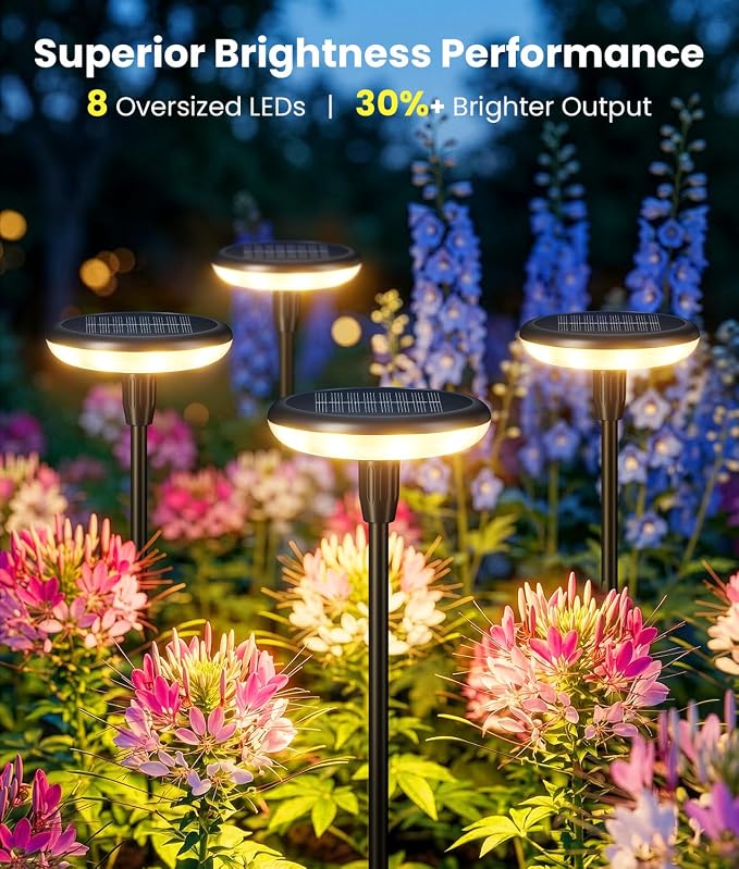 LETMY Solar Pathway Lights Outdoor, 12 Pack Durable Metal Solar Path Lights, Auto On/Off Garden Lights Solar Powered, IP65 Waterproof Solar Lights Outdoor for Landscape, Path, Garden, Patio, Driveway