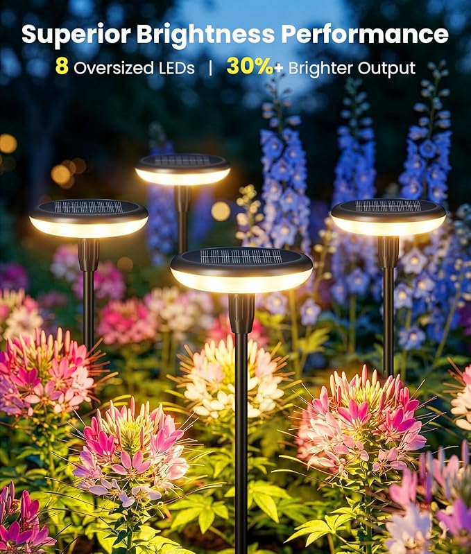 LETMY Solar Pathway Lights Outdoor, 8 Pack Durable Metal Solar Path Lights, Auto On/Off Garden Lights Solar Powered, IP65 Waterproof Solar Lights Outdoor for Landscape, Path, Garden, Patio, Driveway
