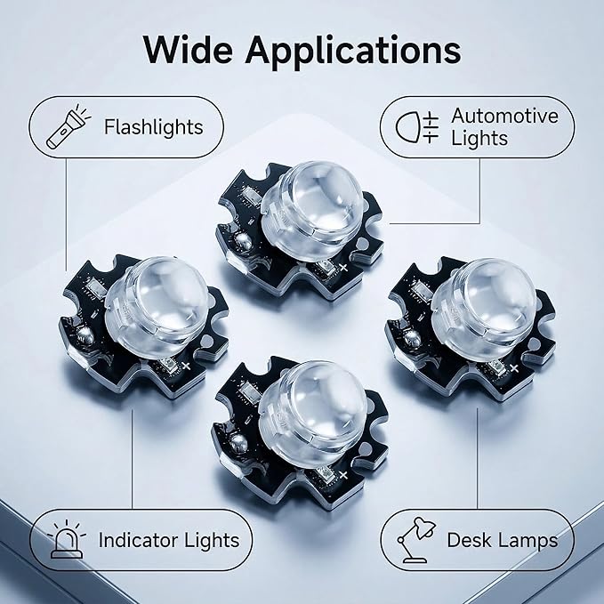 4-Pack Convex Lens LED Bulbs, Replacement Parts for Outdoor Solar Fence Lights, Garden Patio Yard Wall Lighting Repair Kit, Deep Black