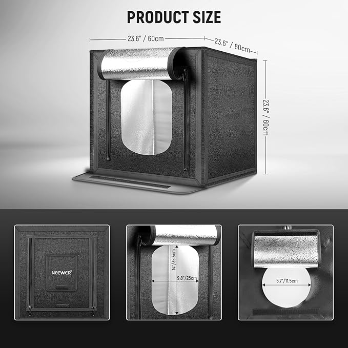 NEEWER Upgraded Photo Studio Light Box, 24"x24" No Glare, 4 Color Backdrops, Cleaning Cloth, 160 LEDs 5600K CRI97+ Folding Mini Desk Photo Booth for Jewelry Electronics Product Photography, LP60