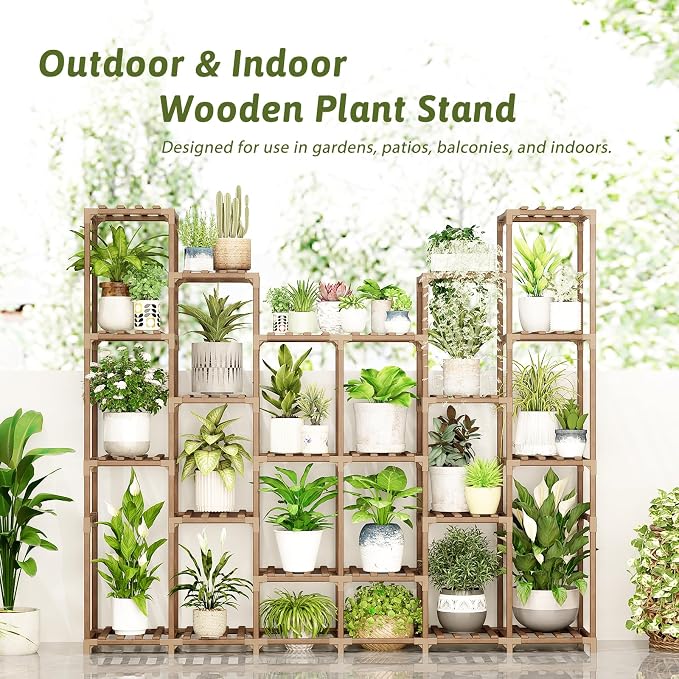 GENTINGBRO 22 Tiers Plant Shelf for Plants Large Indoor Plant Stand Plant Rack Extra Large Wood Plant Stands for Hanging Plant Holder for Patio Balcony Garden