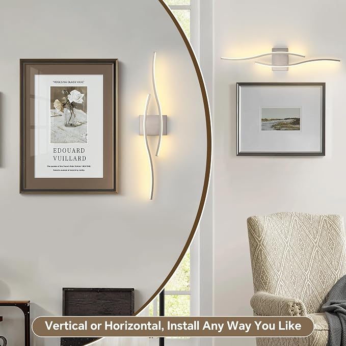 Battery Operated Wall Sconces Set of 2, Dimmable Modern LED Rechargeable Wall Light with Remote Control, Wall Decor for Living Room, Hallway, Quick Install, No Electrician Required 23.6 Inch