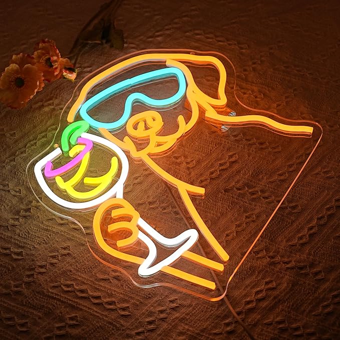 Dachshund Cocktail Neon Sign for Wall Decor Dog Drinking Cocktail Neon Light Bar Led Sign Pet Noen Light Sign for Bar Wine Cellar Dog Kennel Pet Store Decoration