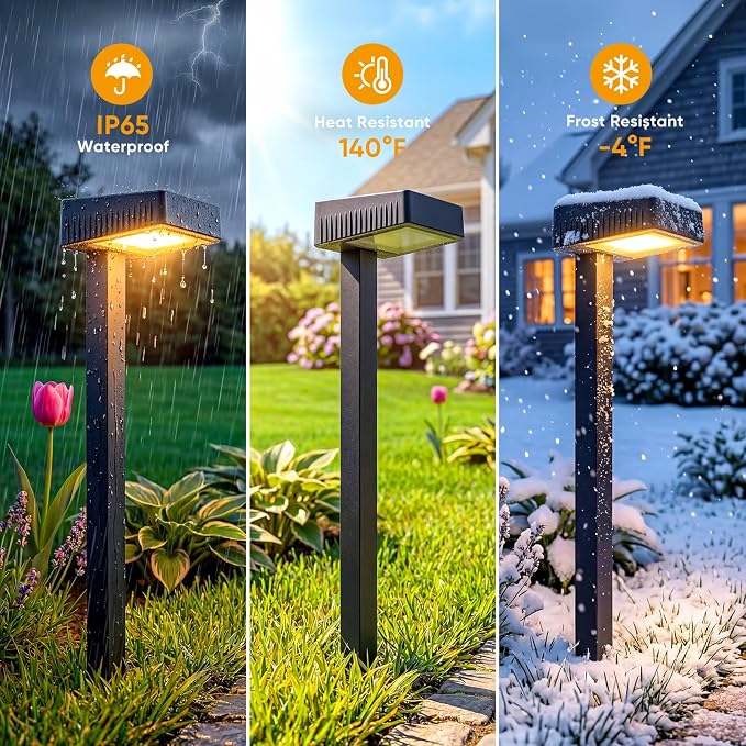 Solar Pathway Lights Outdoor: 2 Pack 80LM Bright Walkway Lighting | 27.4-in Max Height with 3 Adjustable Levels - IP65 Waterproof 12H Lasting - 2700K Warm White 2 Modes Garden Driveway Clearly