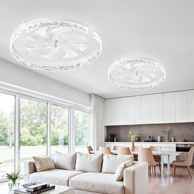 LEDIARY 2 Pack 24" Ceiling Fans with Lights and Remote, Fandelier White | 3CCT, 6 Speeds, Dimmable Low Profile, Flush Mount Ceiling Fan, Timer, Reversible, Memory, Bedroom, Living Room, Kitchen