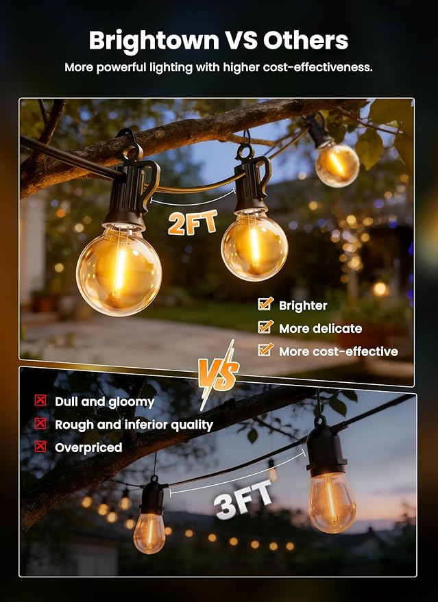 Brightown 58FT 26LED Solar String Lights Outdoor with USB Port | Shatterproof Bulbs, Dimmable & Timable, 3 Modes, Solar Patio Lights with a Mount Clip for Camping Backyard Garden Decor